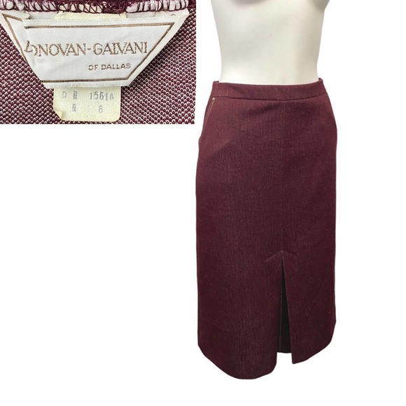 1970s Burgundy Western Pencil Midi Skirt with Pockets Mod GoGo / Women’s Small * - Picture 1 of 4